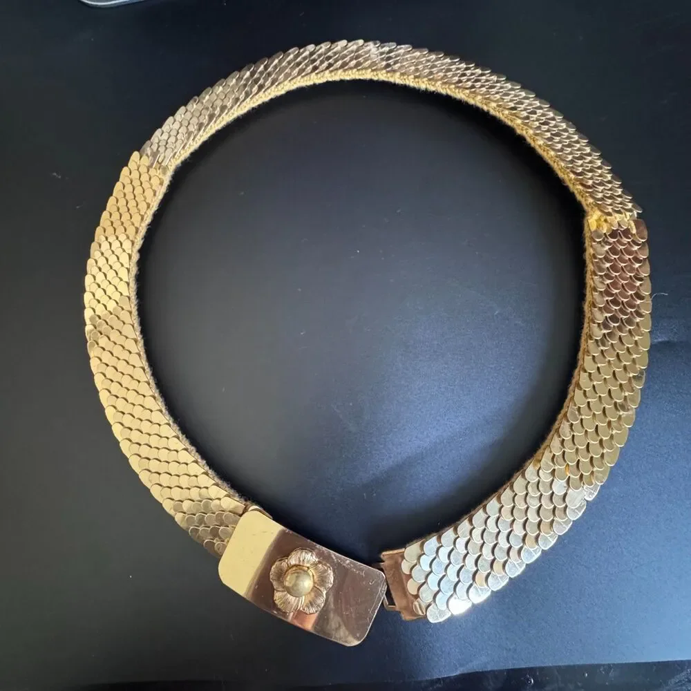 Unique Gold-Tone Fish-Scale Stretch Belt Vintage Statement Belt (70s/80s Style)